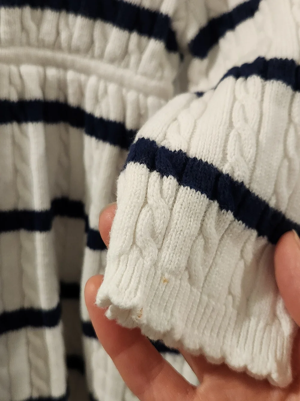 Ralph Lauren White & Navy Cable Knit Striped Baby Dress